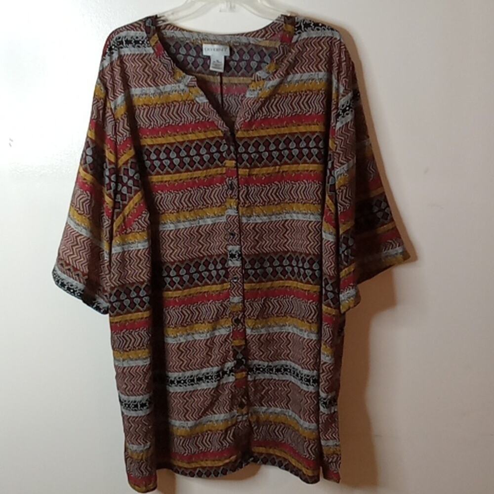 Catherine's Women's  Dot to Dot Button down Short Sleeve 3X Office, Rustic, Plus